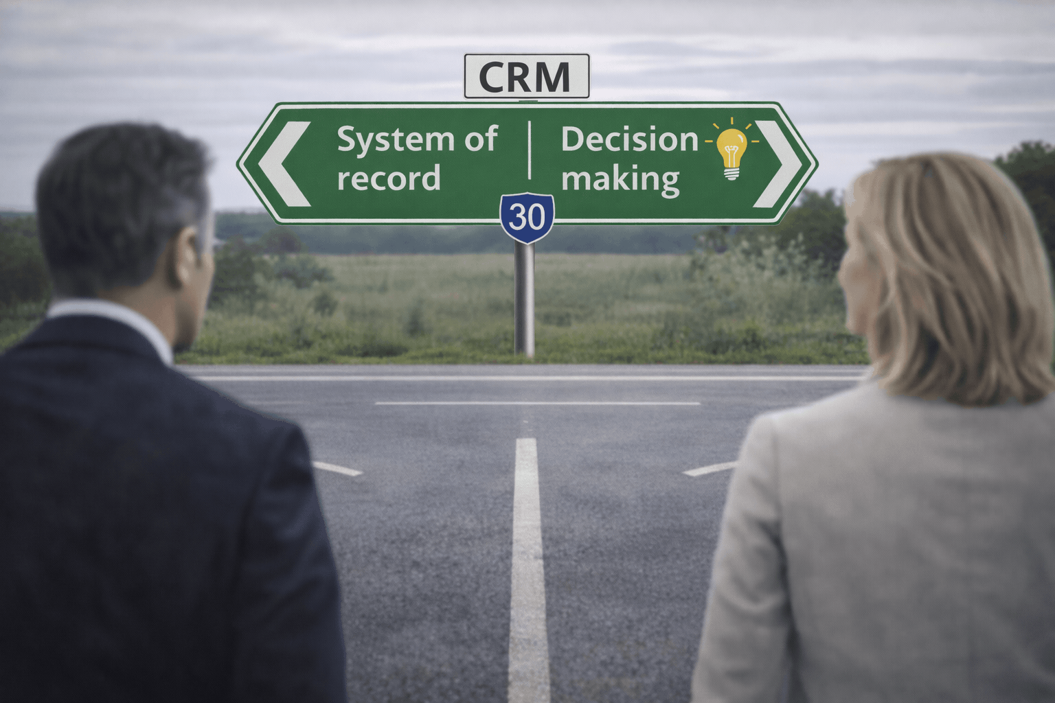 CRM interface shown without clear direction, illustrating initiatives that lack defined outcomes.