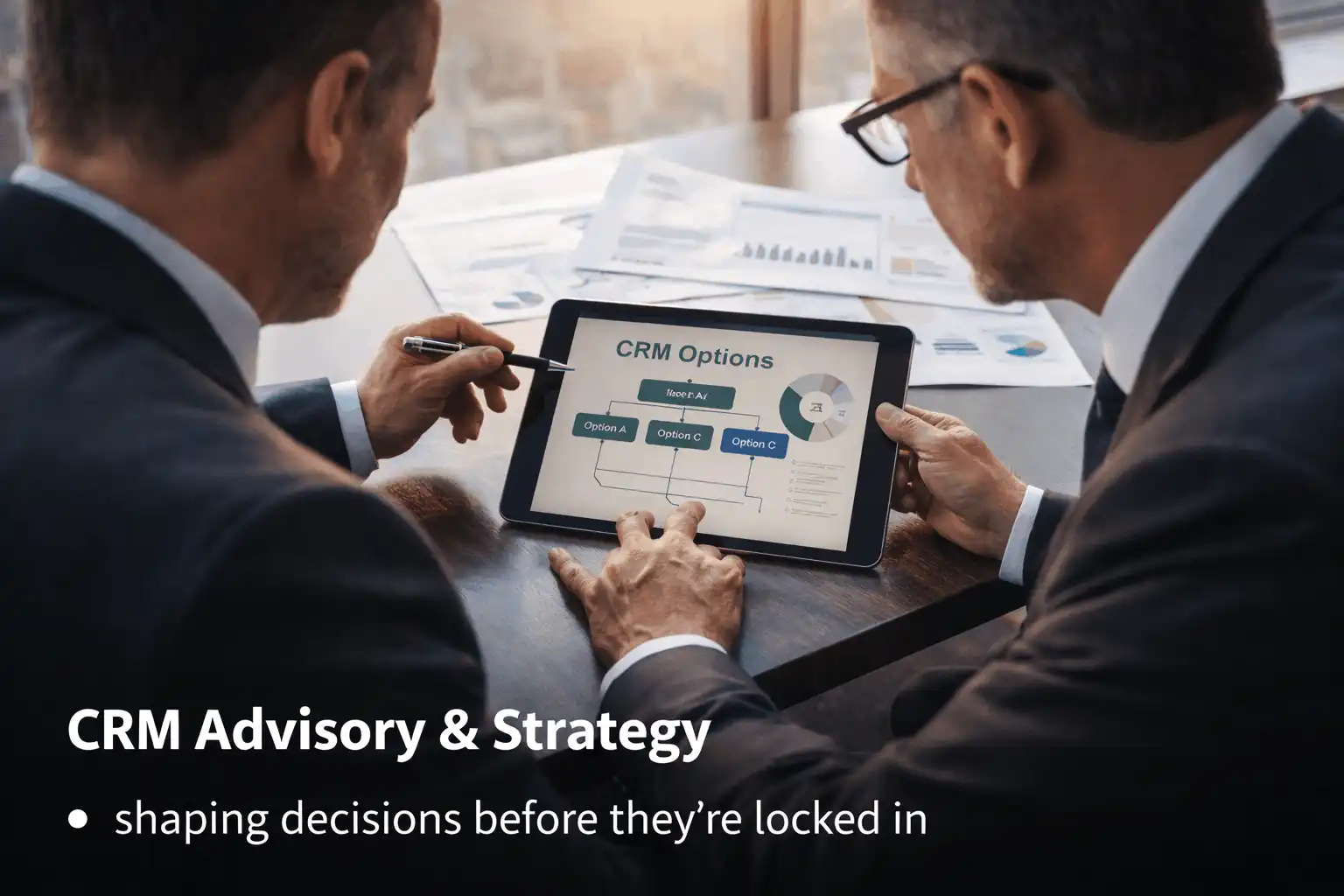 Advisors working with leaders to shape CRM strategy and clarify outcomes before delivery