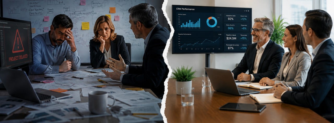 Business leaders transforming a CRM initiative from project delays and uncertainty to confidence, governance and measurable business value working with Opsis