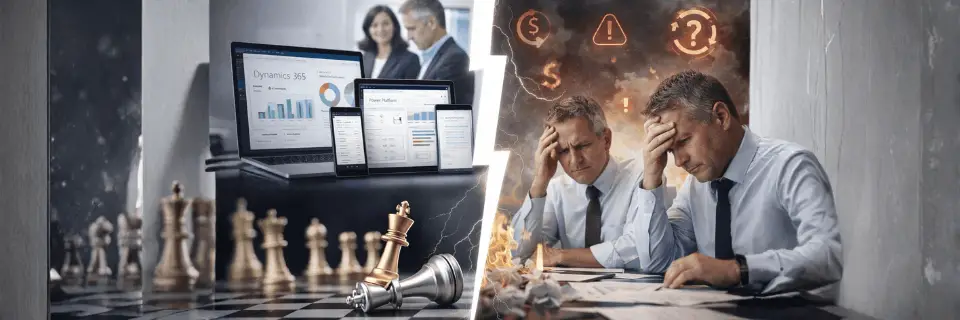 Contrast between effective digital change and struggling initiatives, illustrating the impact of clear decisions versus unresolved issues