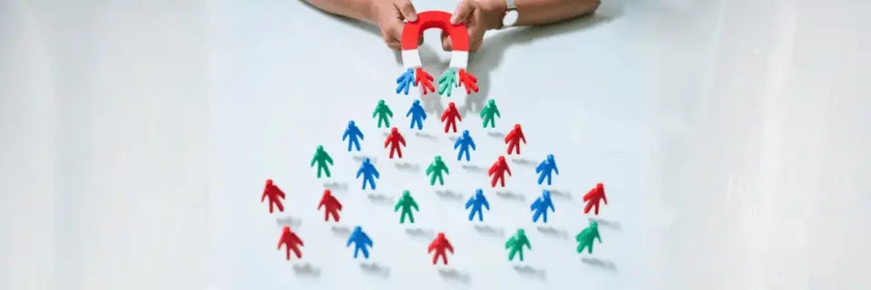 Lead generation concept with connected people icons and network flow